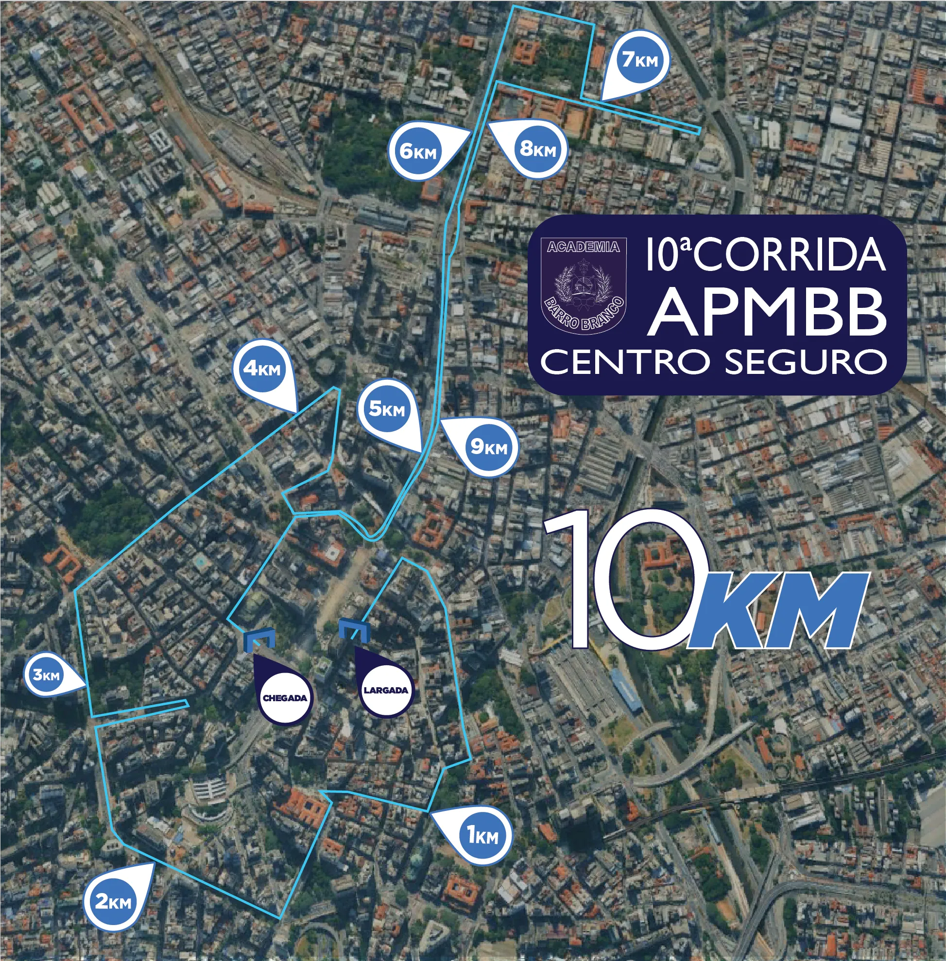 Mapa detalhado do percurso Corrida 10 km